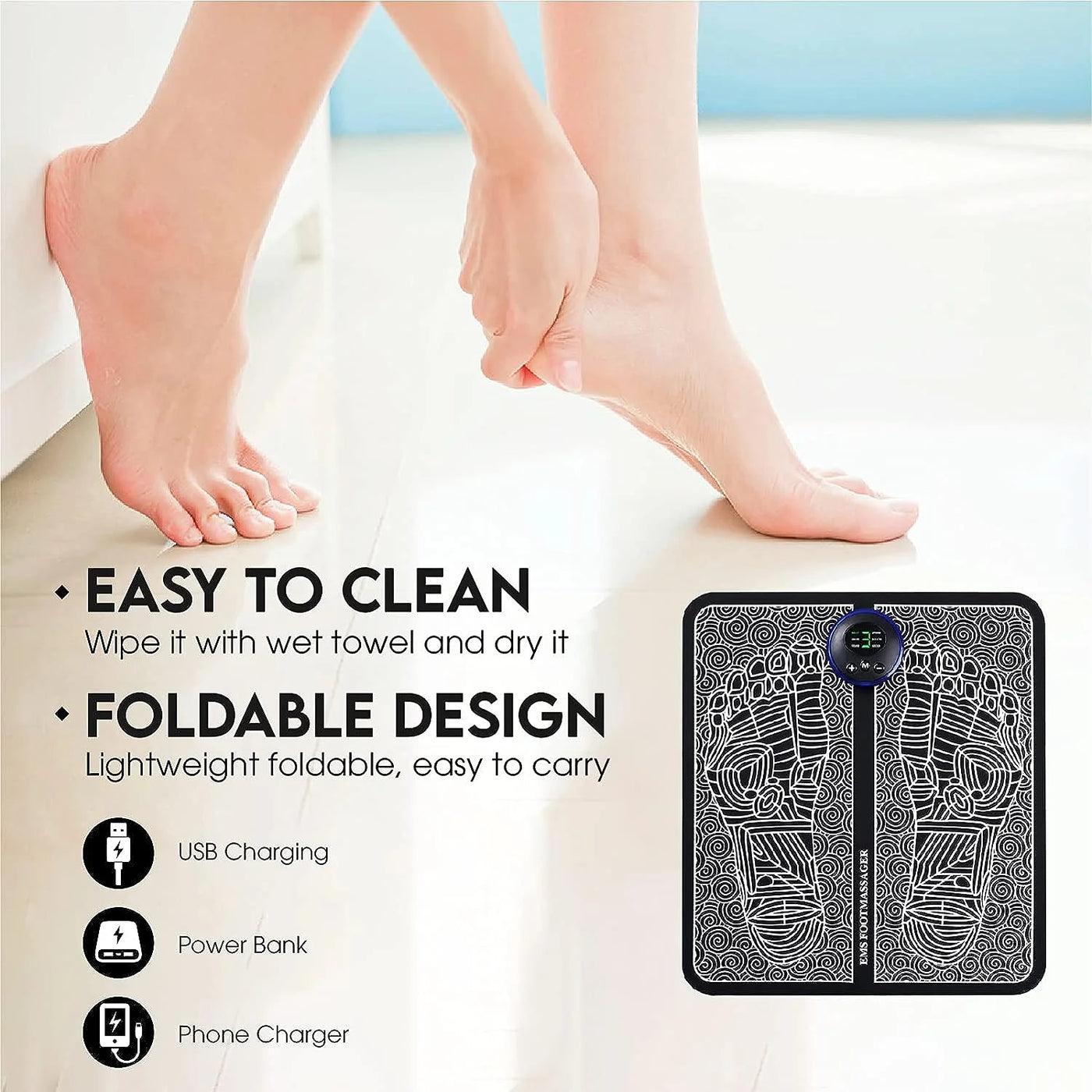 Foot Massager Pad Improve Blood Circulation Relieve Ache Pain USB Rechargeable